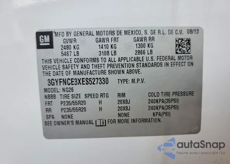 2014 Cadillac Srx Performance Collection z USA, uszkodzony, nr VIN 3GYFNCE3XES527330